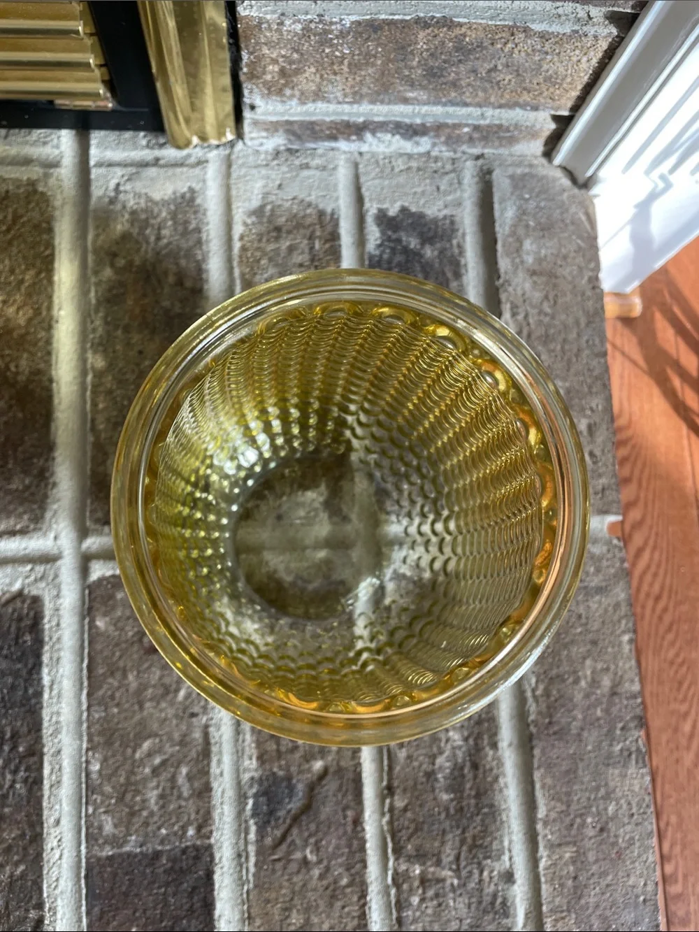 Vintage 1970s Amber Coin Dot (Thumbprint) Pressed Glass Vase – 8” Tall EUC